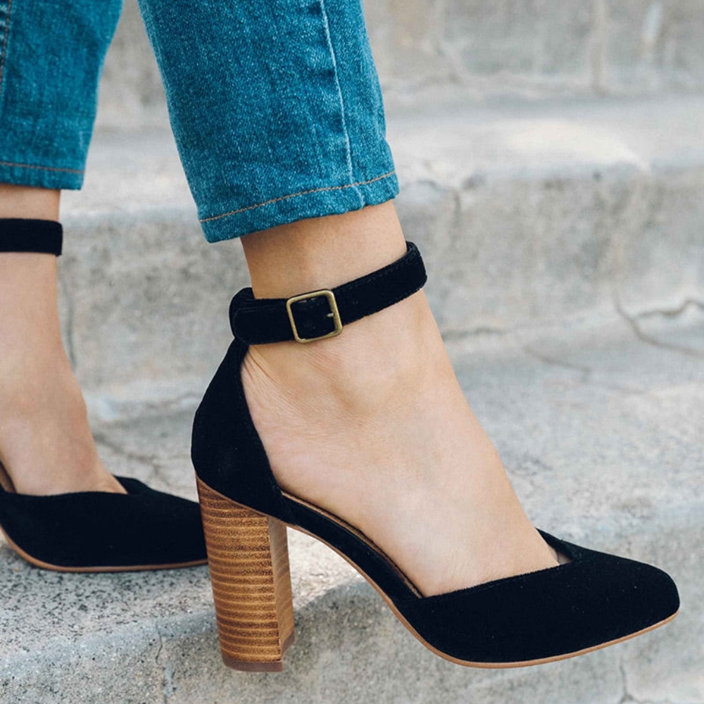 Black Suede Soludos Collette Heels